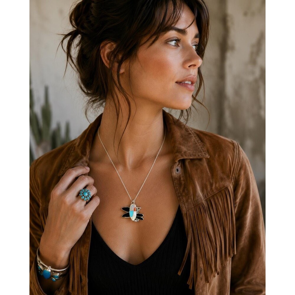 Signed Zuni Sterling Hummingbird Necklace
